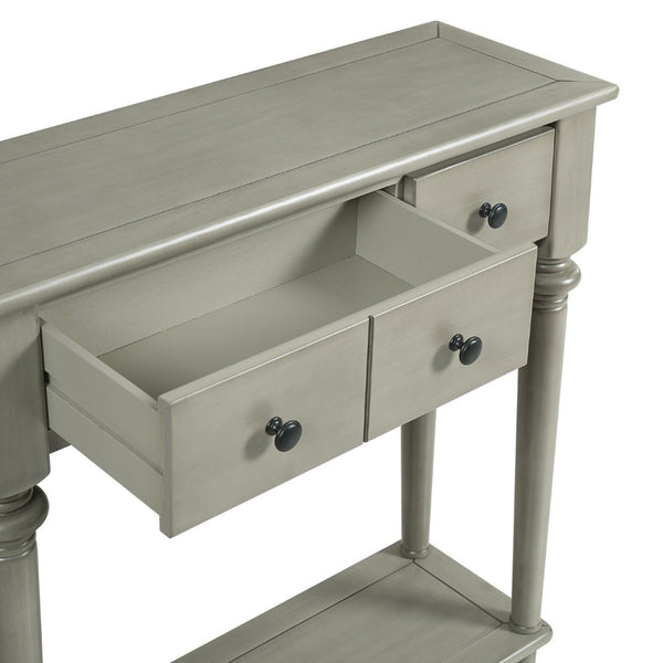 English Elm Trexm Vintage Console Table Four Drawers Pine Veneer Grey Wash Entryway Storage N715P202860E
