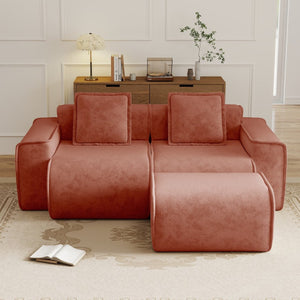 English Elm Streamlined Velvet Modular L-shape Sectional Sofa with Cloud Foam and French Piping Red W3041S00357