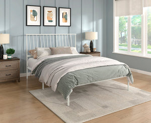 English Elm Metal Queen Platform Bed Matte Powder Coat Angled Headboard Low Profile Frame White B011P261198