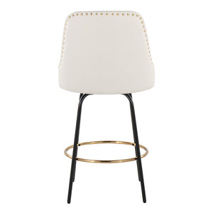 English Elm Fixed-height Swivel Counterstools White Faux Leather Gold Nailhead Black Frame Set 2 B202S01851