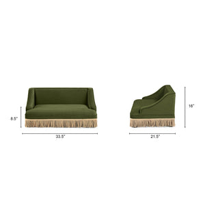 English Elm Duchess Regency Tufted Pet Sofa with Fringe Skirt Velvet Upholstery for Small Dogs Olive Green B2719P479031