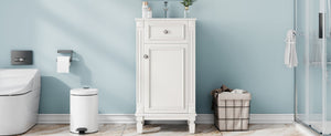 English Elm 18-inch French Country Freestanding Bathroom Vanity Rubberwood Cabinet with Ceramic Sink White N710P371187K