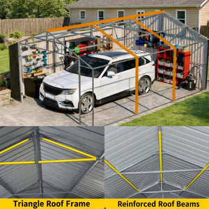 English Elm 12x20 Ft Steel Carport Shed with Double Doors Windows and All Weather Protection W419S00066