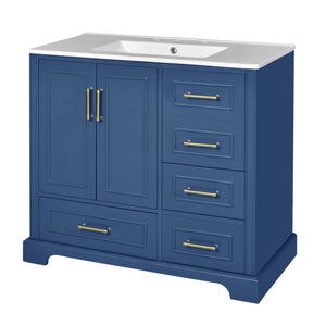 English Elm 36" Traditional Bathroom Vanity with Ceramic Sink, Solid Wood Cabinet, Soft-Close Doors & Drawers Blue N729P251630C