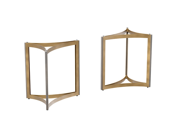 Sunpan Mendoza Modern Dining Table Base Set of 2 - Stylish Gold Steel & Oak for 96" Glass Tops