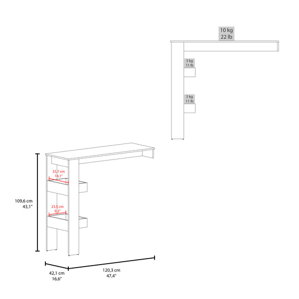 English Elm Drysdale Modern Bar Table with 3 Open Side Shelves, Space-Saving White Counter for Kitchen & Dining B128P375303