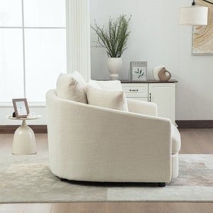 English Elm 56.3'' Oversized Barrel Lounger Chenille Cuddle Chair with Pocket Spring Deep Seat Beige W3118S00035