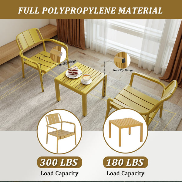 English Elm 2-Piece Yellow Polypropylene Seating Set With Coffee Table – Stylish Indoor/Outdoor Furniture Solution! W3450P323332