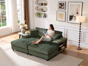 English Elm Convertible Corduroy Sleeper Chair - Plush Oversized Double Chaise Lounge With Smart Storage Solution W1793S00032