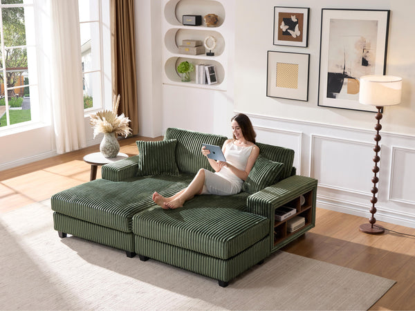 English Elm Convertible Corduroy Sleeper Chair - Plush Oversized Double Chaise Lounge With Smart Storage Solution W1793S00032