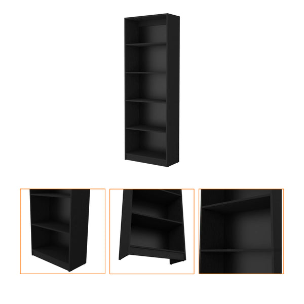 English Elm Sutton Black 4-Shelf Bookcase with Extra Open Shelf, Space-Saving Particle Board Storage Unit B128P176161