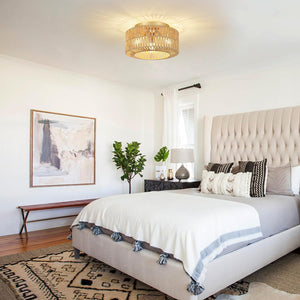 English Elm Boho 3-Light Rattan Ceiling Light Fixture - Modern Flush Mount Chandelier For Home & Nursery Décor W2738P185415