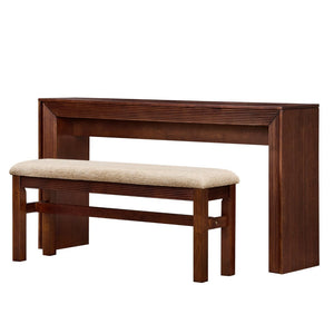 English Elm Fluted Counter Height Dining Set Narrow Bar Console with Upholstered Stool Retro Wood Walnut W1202P330890