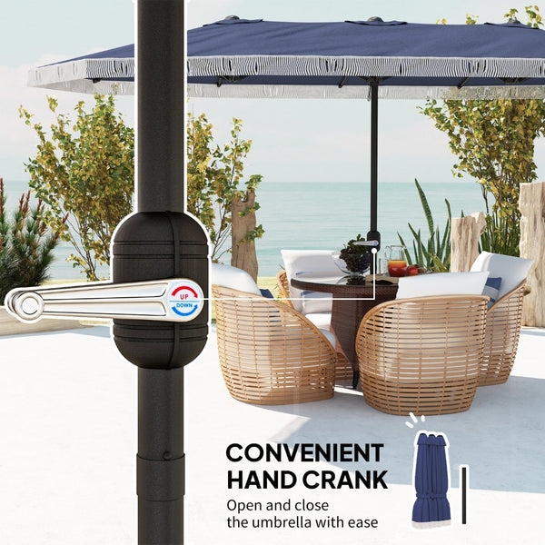 English Elm Outsunny 15ft Rectangle Patio Umbrella Upf30 Plus Dual Vents Crank Outdoor Shade W2225P485620