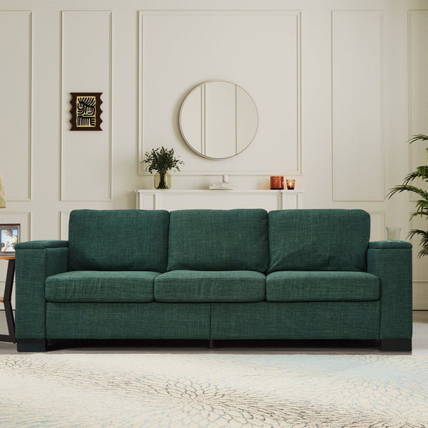 English Elm 93.7" Modern Living Room Sofa with Cup Holder & Hidden Storage, Upholstered Polyester, Durable Frame Green W1097S00195