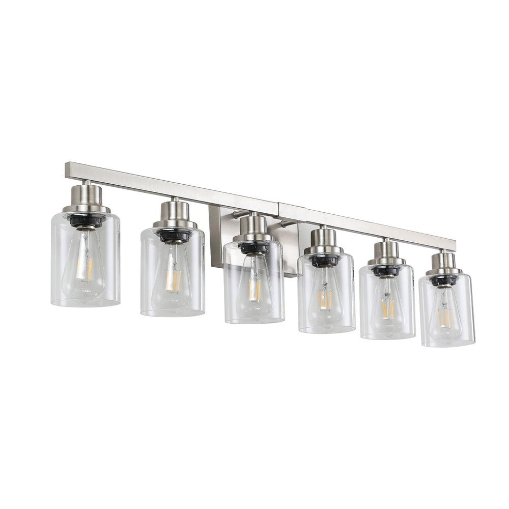English Elm 37" Modern 6-Light Vanity Light Fixture - Sleek Brushed Nickel & Clear Glass For Stylish Illumination W2312P374797