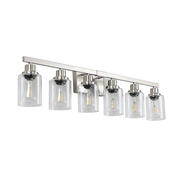 English Elm 37" Modern 6-Light Vanity Light Fixture - Sleek Brushed Nickel & Clear Glass For Stylish Illumination W2312P374797