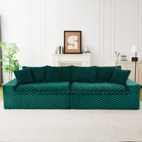 English Elm Luxury Turtle Velvet Multifunctional Sofa - Convertible Green Modular Seating for Family, 400lb Capacity W3371S00043
