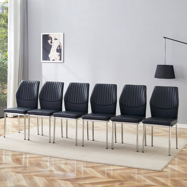 English Elm Luxury Set Of 6 Black Pu Dining Chairs With Silver Metal Legs - Ergonomic, Stylish, And Durable Design W1151P282700