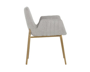 Sunpan LUCANO Dining Armchair - Contemporary Belfast Heather Grey Seat with Gold Legs for Stylish Comfort 106694