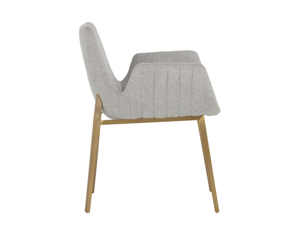 Sunpan LUCANO Dining Armchair - Contemporary Belfast Heather Grey Seat with Gold Legs for Stylish Comfort 106694