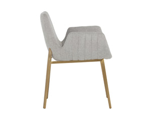 Sunpan Lucano Dining Armchair - Elegant Scooped Design with Vertical Channel Tufting and Gold Legs Belfast Heather Grey