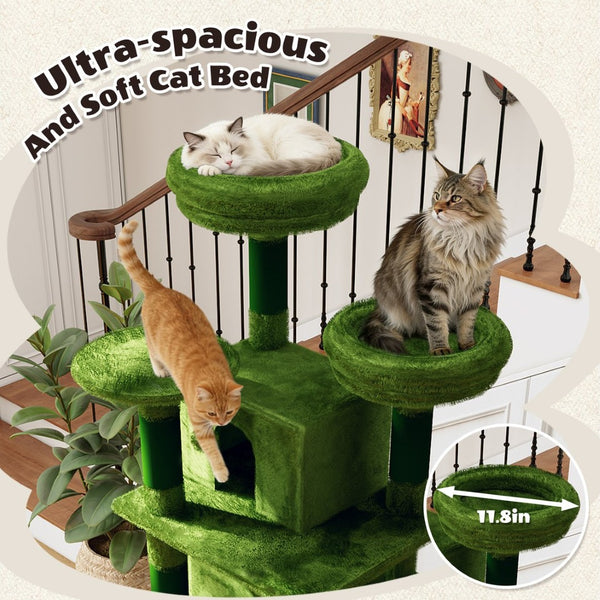 English Elm Large 7 Tier Plush Cat Tree with Dual Condos Hammock Sisal Posts for Multi Cat Homes Green W1578P447622