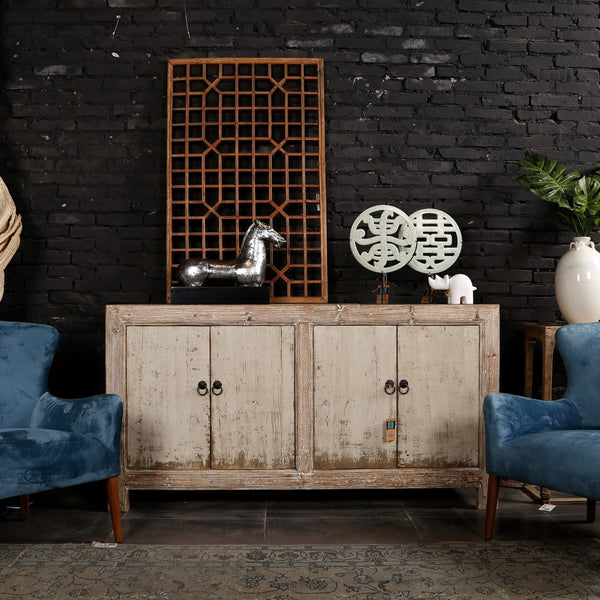 Lilys 67" Two Tones Buffet 4 Door Distressed Off White 9051-W