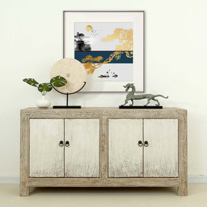 Lilys 67" Two Tones Buffet 4 Door Distressed Off White 9051-W