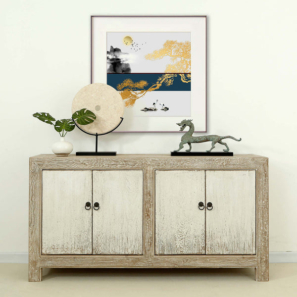 Lilys 67" Two Tones Buffet 4 Door Distressed Off White 9051-W