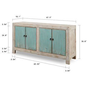 Lilys 67" Two Tones Buffet 4 Door Distressed Soft Aqua 9051-G