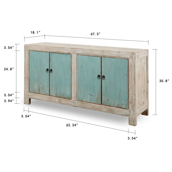 Lilys 67" Two Tones Buffet 4 Door Distressed Soft Aqua 9051-G