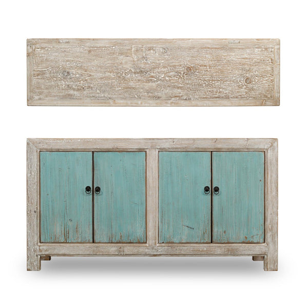 Lilys 67" Two Tones Buffet 4 Door Distressed Soft Aqua 9051-G