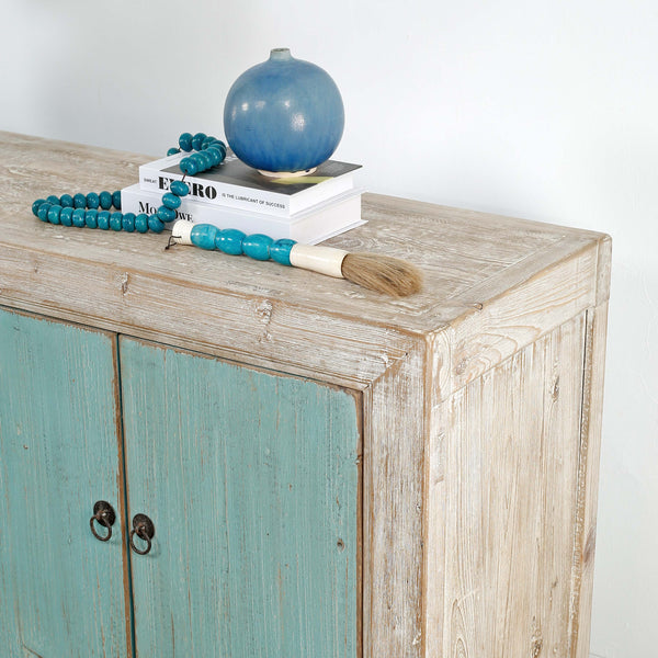 Lilys 67" Two Tones Buffet 4 Door Distressed Soft Aqua 9051-G