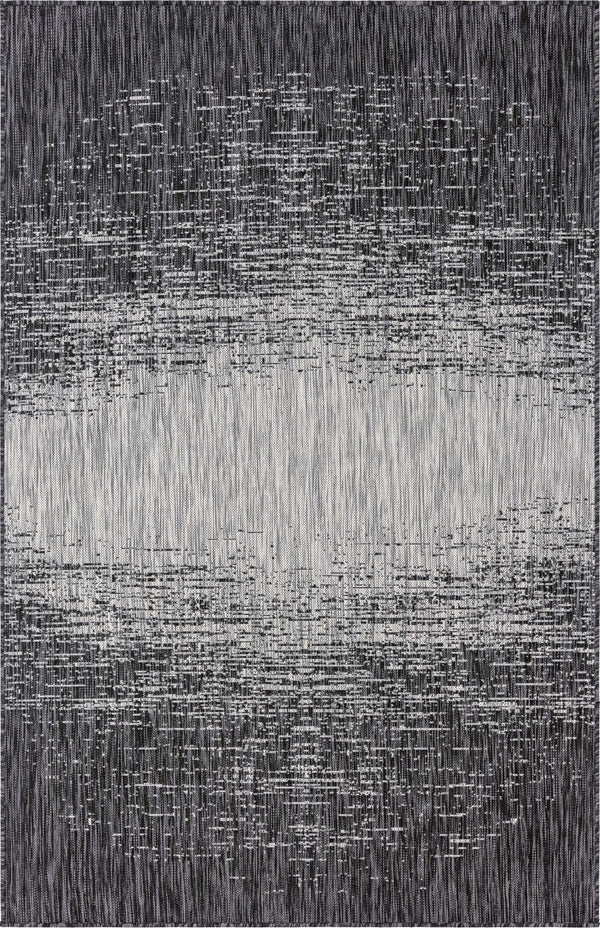 Unique Loom Outdoor Modern Ombre Machine Made Abstract Rug Charcoal Gray, Ivory/Gray 5' 1" x 8' 0"