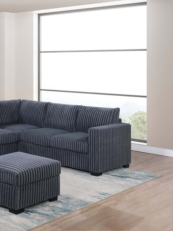 English Elm Beautiful 4-Piece Sectional Set with Ottoman — Plush Corduroy L-Shaped Sofa, Modern Low-Profile Design Dark Gray 39 L x 26 W x 39 H B011S01746