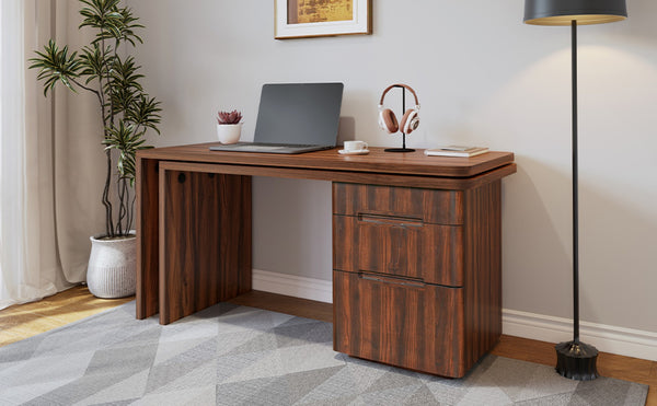 English Elm 90" Rotating L-shape Executive Desk Natural Melamine Mdf Surface Three Drawers Home Office Walnut N751S383638W