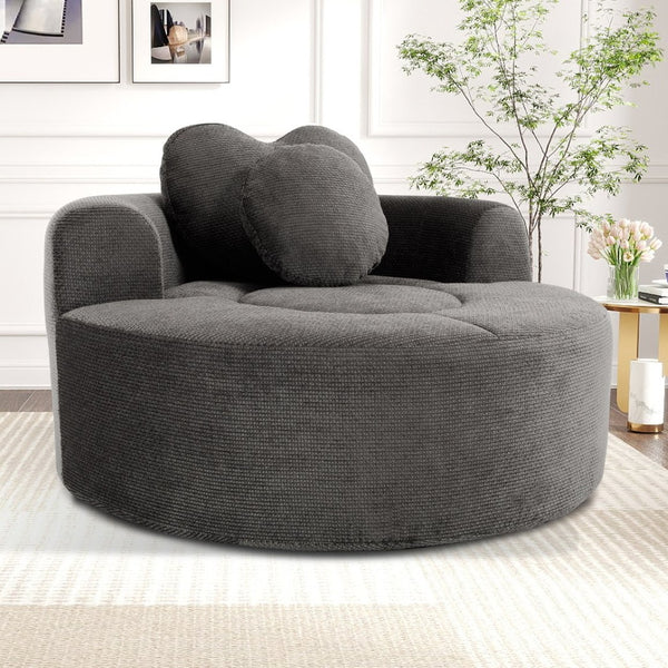 English Elm Round Cloud Sofa Bed Waffle Fabric Memory Foam Convertible Couch for Small Space Living Black+ Gray W3224P492085