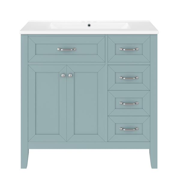 English Elm 36" Bathroom Vanity With Sink Combo - Stylish Green Cabinet, Solid Frame & Modern Design For Elegance N725P246491G