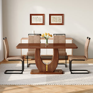 English Elm Black Wood Grain Mdf Dining Set Seats Four with Brown Fabric Upholstered Chairs W1151S04401