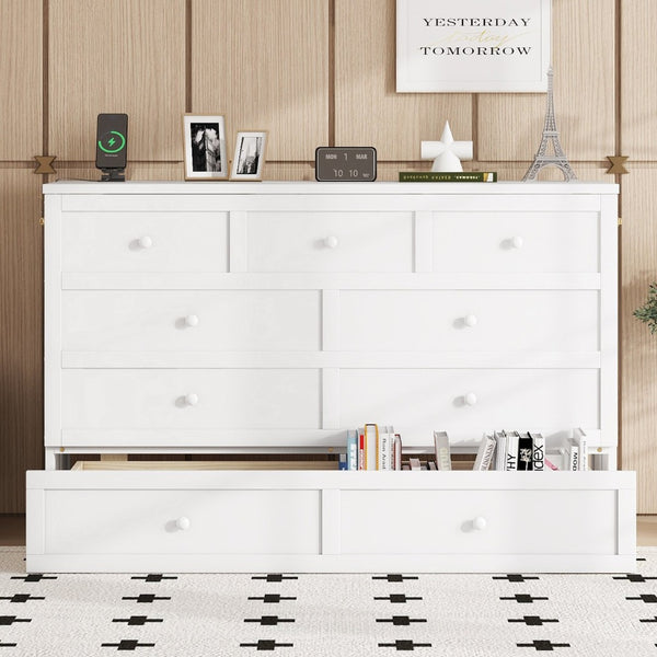 English Elm Murphy Cabinet Queen Bed Solid Pine Frame with Built-in Charging Station for Guest Rooms White W504S00164