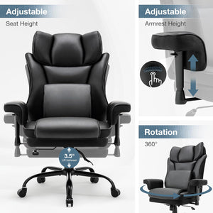English Elm High High Back Office Chair 400lb Capacity Ergonomic Rocking Executive Seat with Massage Lumbar, Adjustable Armrests and Height (Black) W1521P199524
