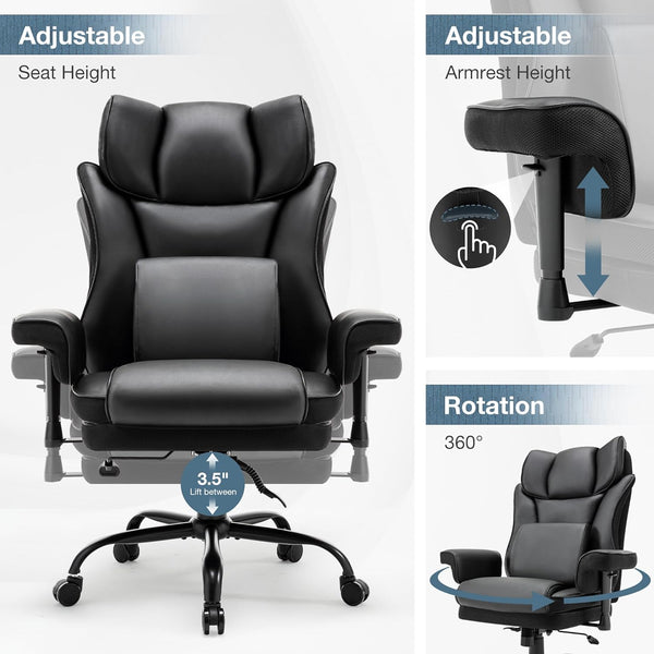 English Elm High High Back Office Chair 400lb Capacity Ergonomic Rocking Executive Seat with Massage Lumbar, Adjustable Armrests and Height (Black) W1521P199524