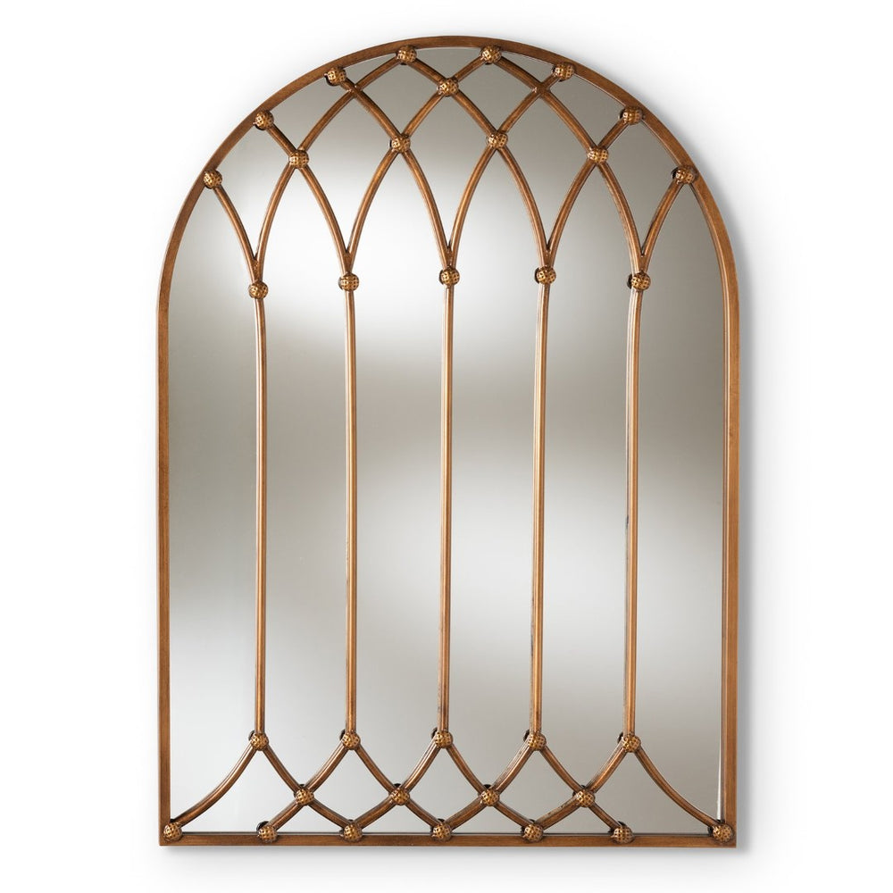Baxton Studio Baxton Studio Freja Vintage Farmhouse Arched Window Mirror in Antique Bronze for Elegant Spaces RTB1323