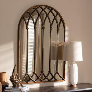 Baxton Studio Baxton Studio Freja Vintage Farmhouse Arched Window Mirror in Antique Bronze for Elegant Spaces RTB1323