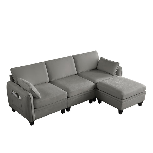 English Elm 102 Inch Linen Modular Sectional Sofa with Hidden Storage and Cloud Cushion Comfort Dark Grey W1099S00213