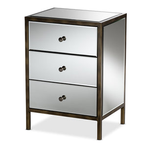 Baxton Studio Baxton Nouria Stylish Mirrored End Table with 3 Drawers - Modern Hollywood Glam Accent Piece RTB1368-1