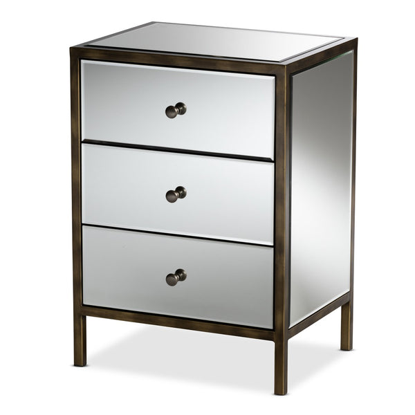 Baxton Studio Baxton Nouria Stylish Mirrored End Table with 3 Drawers - Modern Hollywood Glam Accent Piece RTB1368-1