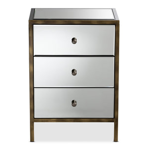Baxton Studio Baxton Nouria Stylish Mirrored End Table with 3 Drawers - Modern Hollywood Glam Accent Piece RTB1368-1
