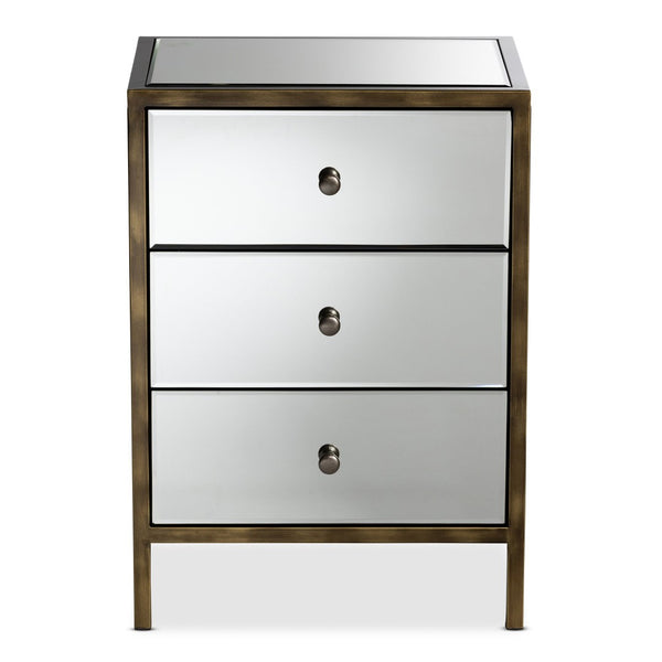 Baxton Studio Baxton Nouria Stylish Mirrored End Table with 3 Drawers - Modern Hollywood Glam Accent Piece RTB1368-1